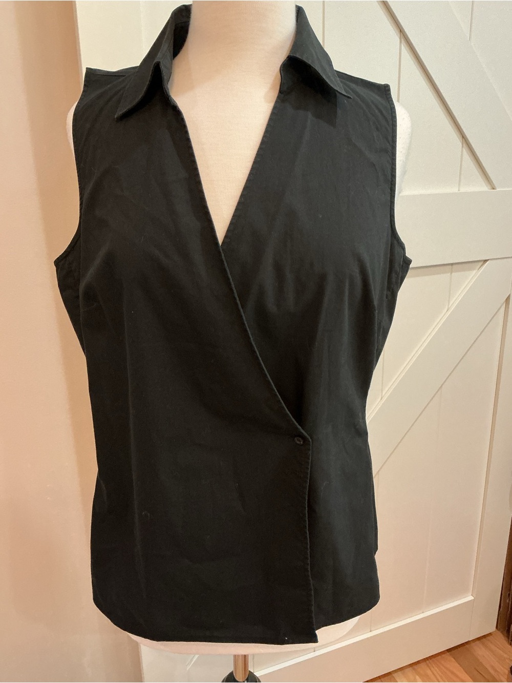 Worthington Black Sleeveless Wrap-Collar Blouse DP